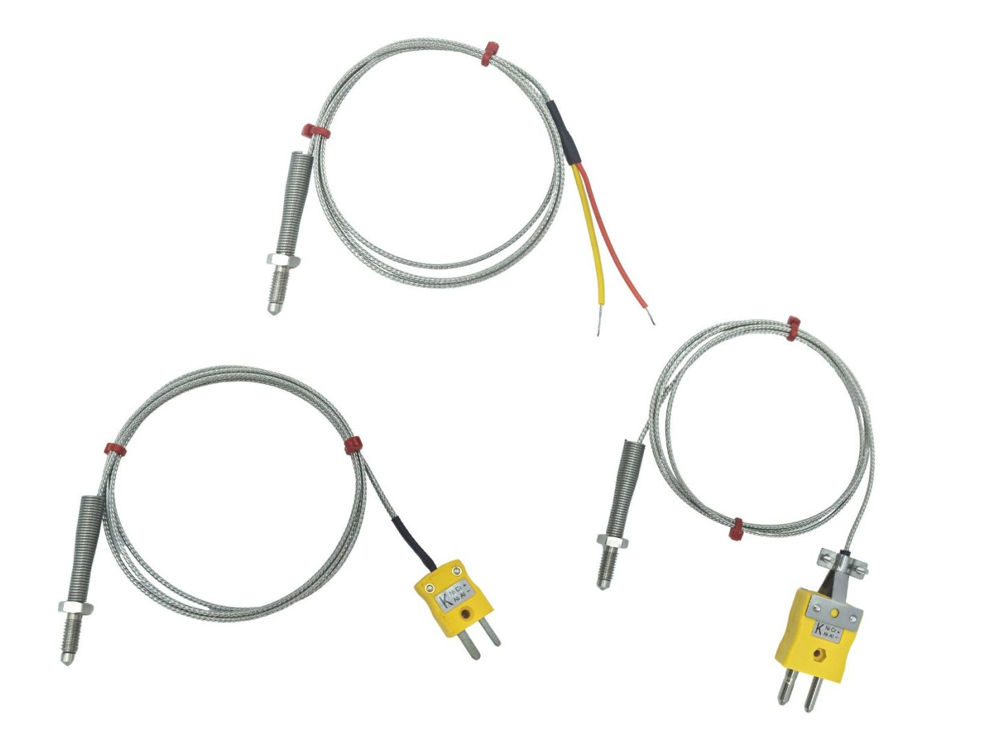 ANSI Nozzle Thermocouple, Glassfibre insulated Cable with Stainless Steel Over-Braid - Type K