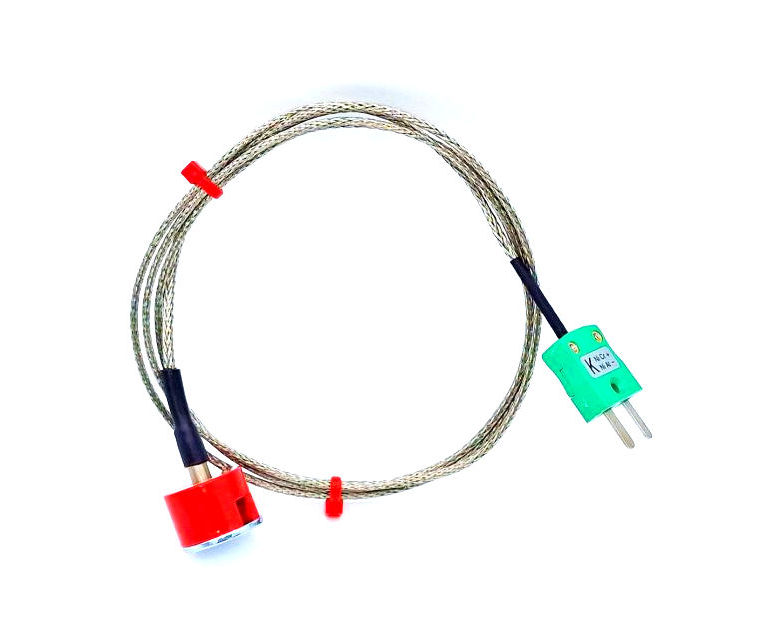 IEC Type K 1.9kg Pull Button Magnet Thermocouple, PFA Insulated Cable with Stainless Steel Over-Braid Terminating in Miniature Plug