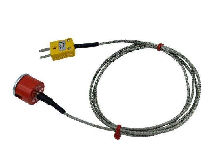 ANSI Type K 1.9kg Pull Button Magnet Thermocouple, PFA Insulated Cable with Stainless Steel Over-Braid Terminating in Miniature Plug