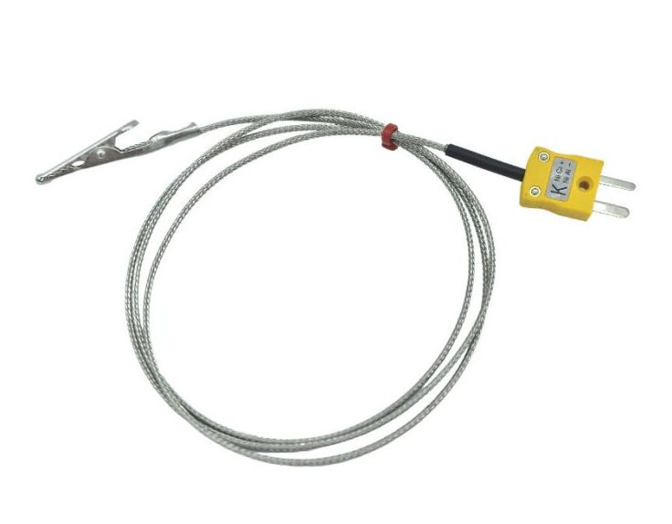 ANSI Crocodile Clip Thermocouple with Glassfibre Stainless Steel Overbraided Cable