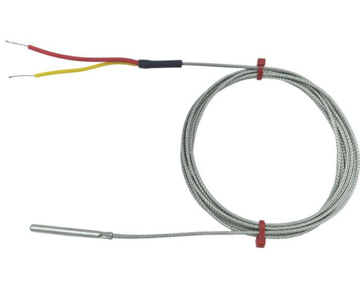 ANSI Fabricated Grounded Thermocouple in Stainless Steel Tube, Glassfibre Stainless Steel Overbraided Cable - Type K - 4.0mm Diameter