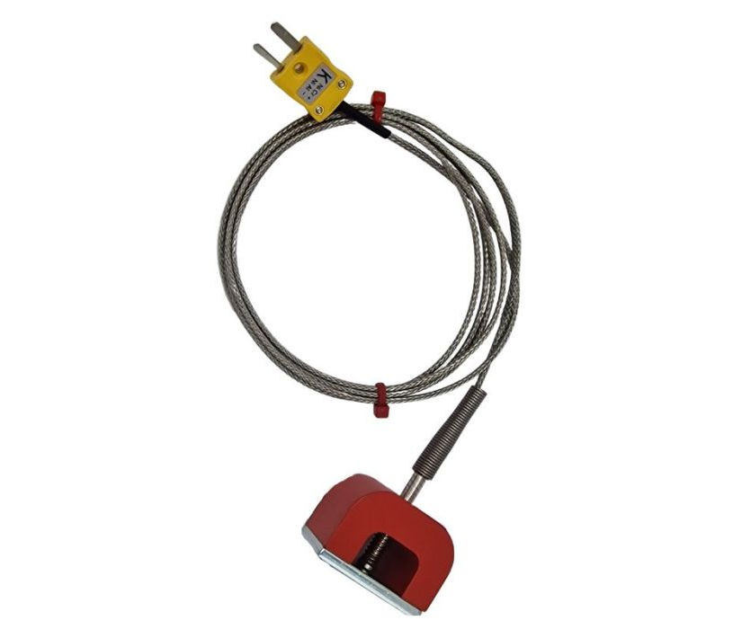 ANSI Type K 9kg Pull Power (Horseshoe) Magnet Thermocouple, PFA Insulated Cable with Stainless Steel Over-Braid Terminating in Miniature Plug