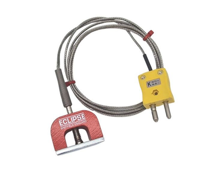 ANSI Type K 9kg Pull Power (Horseshoe) Magnet Thermocouple, PFA Insulated Cable with Stainless Steel Over-Braid Terminating in Standard Plug
