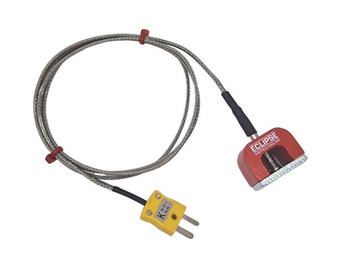 ANSI Type K 4.5kg Pull Power (Horseshoe) Magnet Thermocouple, PFA Insulated Cable with Stainless Steel Over-Braid Terminating in Miniature Plug