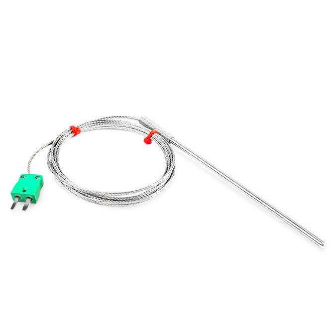 IEC General Purpose Thermocouple Probe, Glassfibre insulated Cable with Stainless Steel Over-Braid - Type K - Miniature Plug Termination