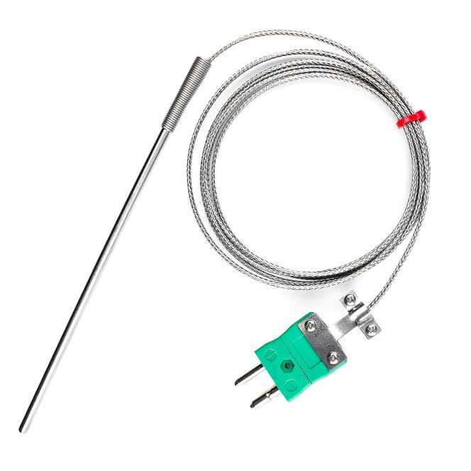 IEC General Purpose Thermocouple Probe, Glassfibre insulated Cable with Stainless Steel Over-Braid - Type K - Standard Plug Termination