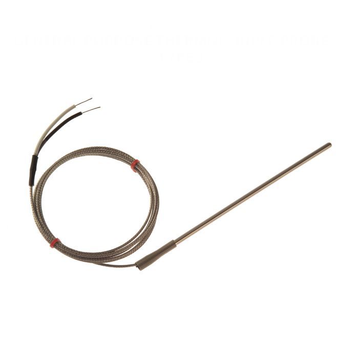 IEC General Purpose Thermocouple Probe, Glassfibre insulated Cable with Stainless Steel Over-Braid - Type J - Bare tails Termination