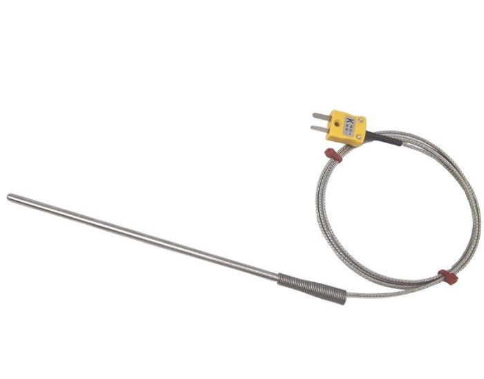 ANSI General Purpose Thermocouple Probe, Glassfibre insulated Cable with Stainless Steel Over-Braid - Type K Terminating in Miniature Plug