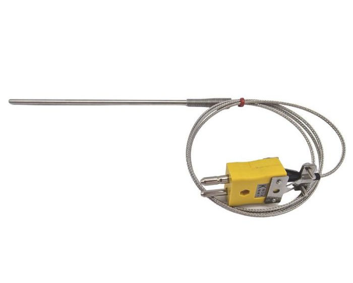 ANSI General Purpose Thermocouple Probe, Glassfibre insulated Cable with Stainless Steel Over-Braid - Type K Terminating in Standard Plug