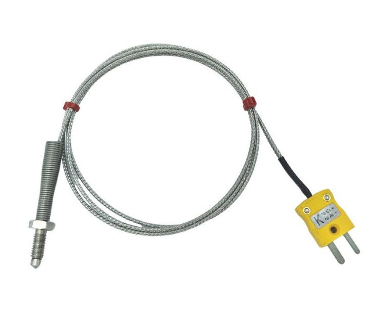 ANSI Nozzle Thermocouple, Glassfibre insulated Cable with Stainless Steel Over-Braid - Type K Terminating in Miniature Plug
