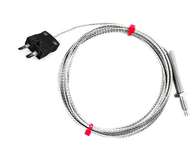 IEC Nozzle Thermocouple, Glassfibre insulated Cable with Stainless Steel Over-Braid - Type J - Miniature Plug Termination