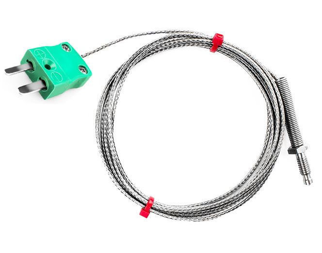 IEC Nozzle Thermocouple, Glassfibre insulated Cable with Stainless Steel Over-Braid - Type K - Miniature Plug Termination