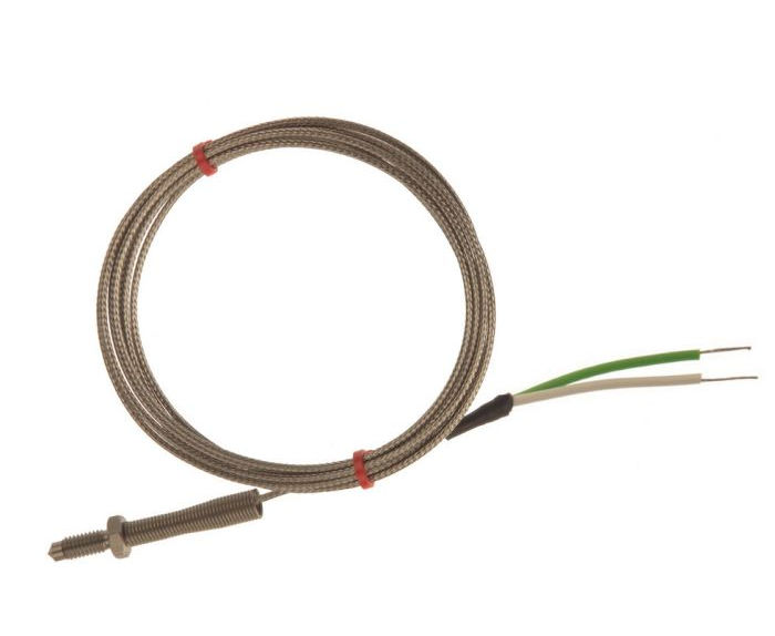 IEC Nozzle Thermocouple, Glassfibre insulated Cable with Stainless Steel Over-Braid - Type K - Bare Tails Termination