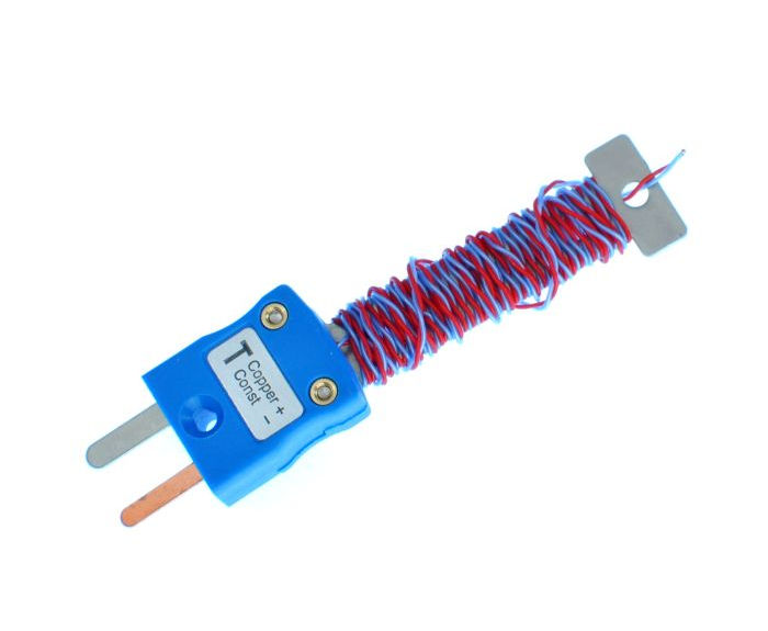 ANSI PFA Cable Tidy Exposed Junction Thermocouple with Fitted Mini Plug - Type T