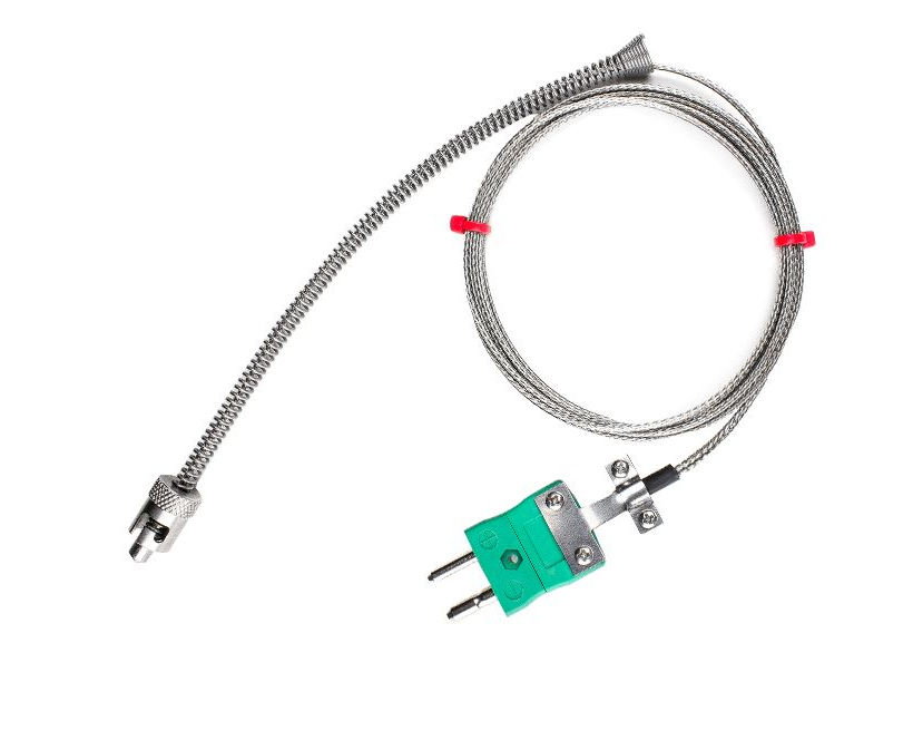 IEC Adjustable Bayonet Thermocouple, Glassfibre Stainless Steel Overbraided Cable - Type K - Standard Plug Termination with Cable Clamp