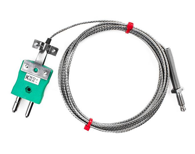 IEC Nozzle Thermocouple, Glassfibre insulated Cable with Stainless Steel Over-Braid - Type K - Standard Plug Termination