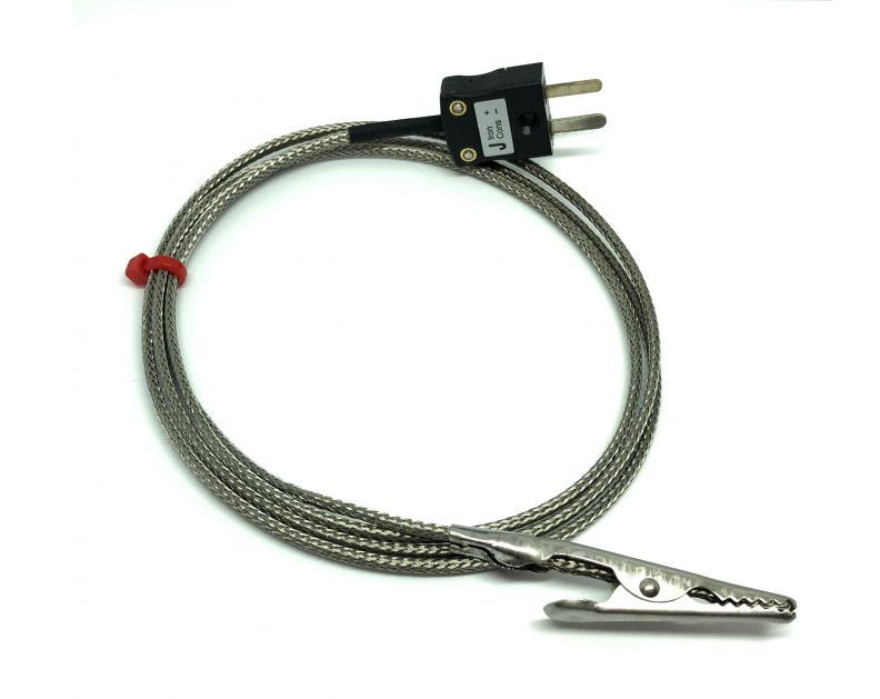 IEC Crocodile Clip Thermocouple with Glassfibre Stainless Steel Overbraided Cable - Type J