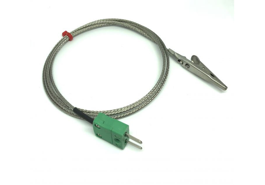 IEC Crocodile Clip Thermocouple with Glassfibre Stainless Steel Overbraided Cable - Type K