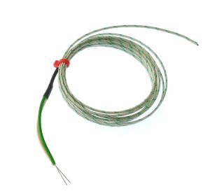 Glassfibre insulated Flat Pair IEC Exposed Junction Thermocouple - Type K with Bare Tails Termination - 1/0.508mm x 300mm