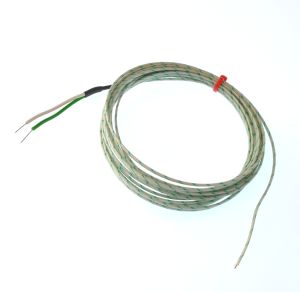 Glassfibre insulated Flat Pair IEC Exposed Junction Thermocouple - Type K with Bare Tails Termination - 1/0.508mm x 2M
