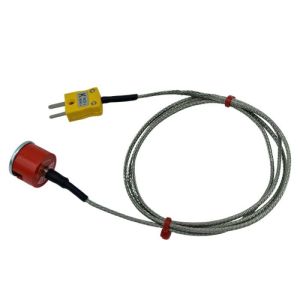 ANSI Type K 1.9kg Pull Button Magnet Thermocouple, PFA Insulated Cable with Stainless Steel Over-Braid Terminating in Miniature Plug - 2M