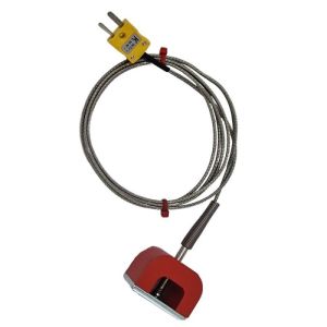 ANSI Type K 9kg Pull Power (Horseshoe) Magnet Thermocouple, PFA Insulated Cable with Stainless Steel Over-Braid Terminating in Miniature Plug - 3M