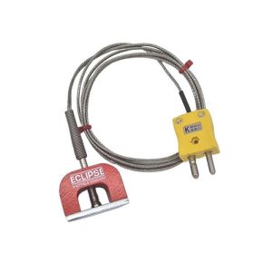 ANSI Type K 9kg Pull Power (Horseshoe) Magnet Thermocouple, PFA Insulated Cable with Stainless Steel Over-Braid Terminating in Standard Plug - 3M