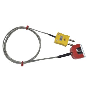 ANSI Type K 4.5kg Pull Power (Horseshoe) Magnet Thermocouple, PFA Insulated Cable with Stainless Steel Over-Braid Terminating in Standard Plug - 1M