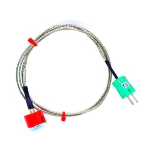 IEC Type K 1.9kg Pull Button Magnet Thermocouple, PFA Insulated Cable with Stainless Steel Over-Braid Terminating in Miniature Plug - 1M