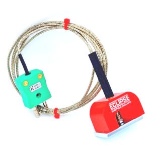 IEC Type K 4.5kg Pull Power (Horseshoe) Magnet Thermocouple, PFA Insulated Cable with Stainless Steel Over-Braid Terminating in Standard Plug - 2M
