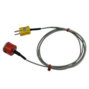 ANSI Type K 1.9kg Pull Button Magnet Thermocouple, PFA Insulated Cable with Stainless Steel Over-Braid Terminating in Miniature or Standard Plug