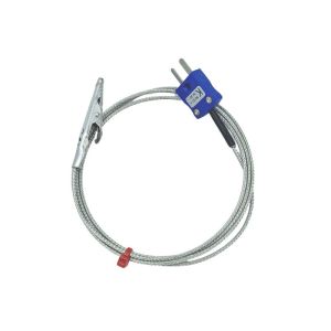 JIS Crocodile Clip Thermocouple with Glassfibre Stainless Steel Overbraided Cable - Type K
