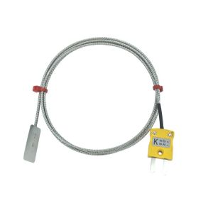ANSI Type K Leaf Thermocouple, Glassfibre insulated Cable with Stainless Steel Over-Braid Terminating in Bare tails, Miniature or Standard Plug