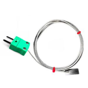 IEC Leaf Thermocouple, Glassfibre insulated Cable with Stainless Steel Over-Braid Terminating in Bare tails, Miniature or Standard Plug - Type K, J