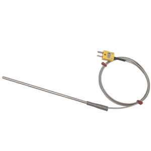 ANSI General Purpose Thermocouple Probe, Glassfibre insulated Cable with Stainless Steel Over-Braid Terminating in Bare tails, Miniature or Standard Plug - Type K