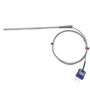 JIS Type K General Purpose Thermocouple Probe, Glassfibre insulated Cable with Stainless Steel Over-Braid Terminating in Bare tails, Miniature or Standard Plug