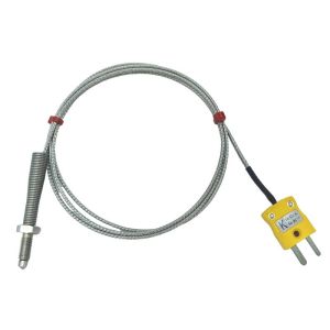 ANSI Type K Nozzle Thermocouple, Glassfibre insulated Cable with Stainless Steel Over-Braid Terminating in Bare tails, Miniature or Standard Plug