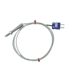JIS Type K Nozzle Thermocouple, Glassfibre insulated Cable with Stainless Steel Over-Braid Terminating in Bare tails, Miniature or Standard Plug