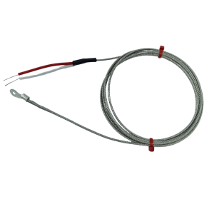 JIS Washer Thermocouple, Glassfibre insulated Cable with Stainless Steel Over-Braid Terminating in Bare tails or Standard Plug - Type K