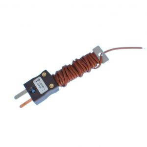 PFA Cable Tidy IEC Exposed Junction Thermocouple with Fitted Mini Plug - Type T - PFA Flat Pair - 2M Length