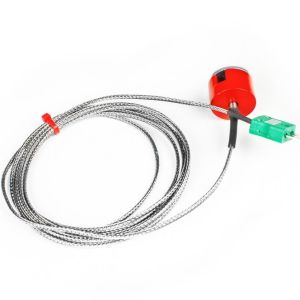 IEC Type K 3kg Pull Magnet Thermocouple, PFA Insulated Cable with Stainless Steel Over-Braid Terminating in Miniature Plug - 2M