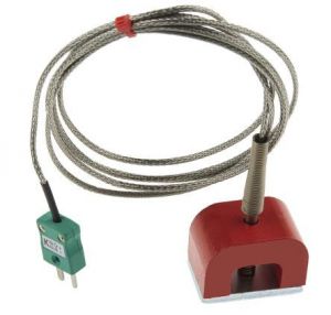IEC Type K 9kg Pull Power (Horseshoe) Magnet Thermocouple, PFA Insulated Cable with Stainless Steel Over-Braid Terminating in Miniature or Standard Plug