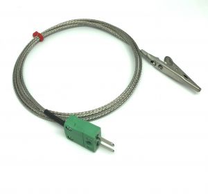 IEC Crocodile Clip Thermocouple with Glassfibre Stainless Steel Overbraided Cable - Type K,J