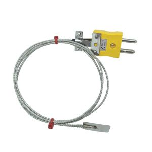 ANSI Leaf Thermocouple, Glassfibre insulated Cable with Stainless Steel Over-Braid Terminating in Standard Plug - 1M Length
