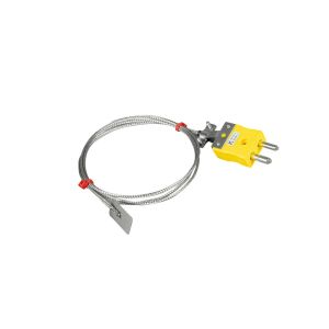 ANSI Leaf Thermocouple, Glassfibre insulated Cable with Stainless Steel Over-Braid Terminating in Standard Plug - 2M Length