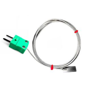 IEC Leaf Thermocouple, Glassfibre insulated Cable with Stainless Steel Over-Braid - Type K with Miniature Plug Termination - 2M Length
