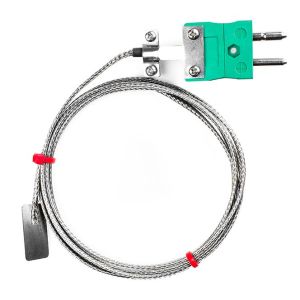IEC Leaf Thermocouple, Glassfibre insulated Cable with Stainless Steel Over-Braid - Type K with Standard Plug Termination - 2M Length