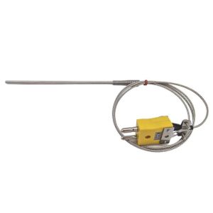 ANSI General Purpose Thermocouple Probe, Glassfibre insulated Cable with Stainless Steel Over-Braid - Type K Terminating in Standard Plug - 2M Length