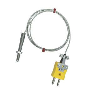 ANSI Nozzle Thermocouple, Glassfibre insulated Cable with Stainless Steel Over-Braid - Type K Terminating in Standard Plug - 5M Length