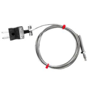 IEC Nozzle Thermocouple, Glassfibre insulated Cable with Stainless Steel Over-Braid - Type J - Standard Plug Termination - 1M